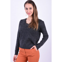 Pulover Dama Vero Moda Iva V-Neck Dark Grey Melange